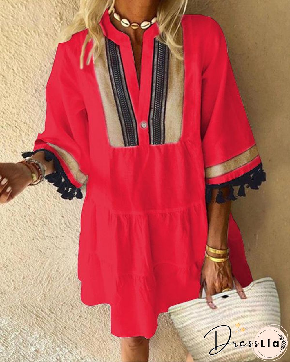 Contrast Color Tassel Casual Dress