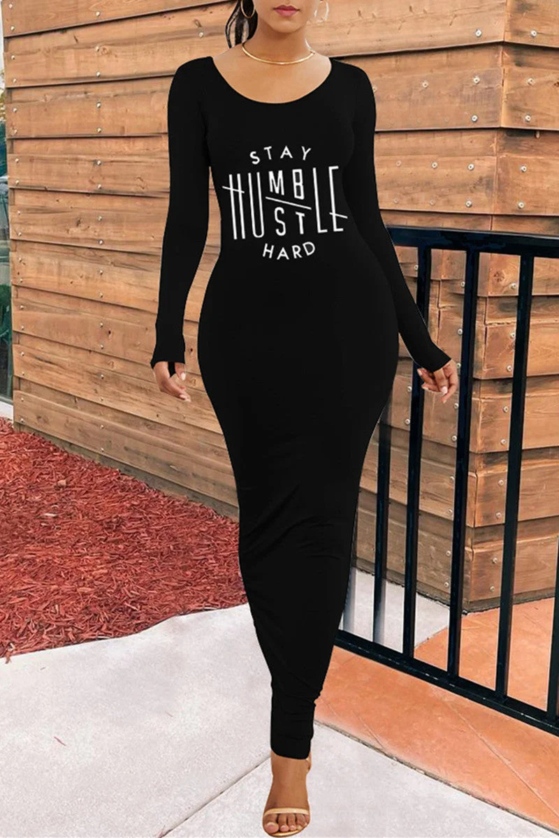 Fashion Casual Print Basic O Neck Long Sleeve Dresses