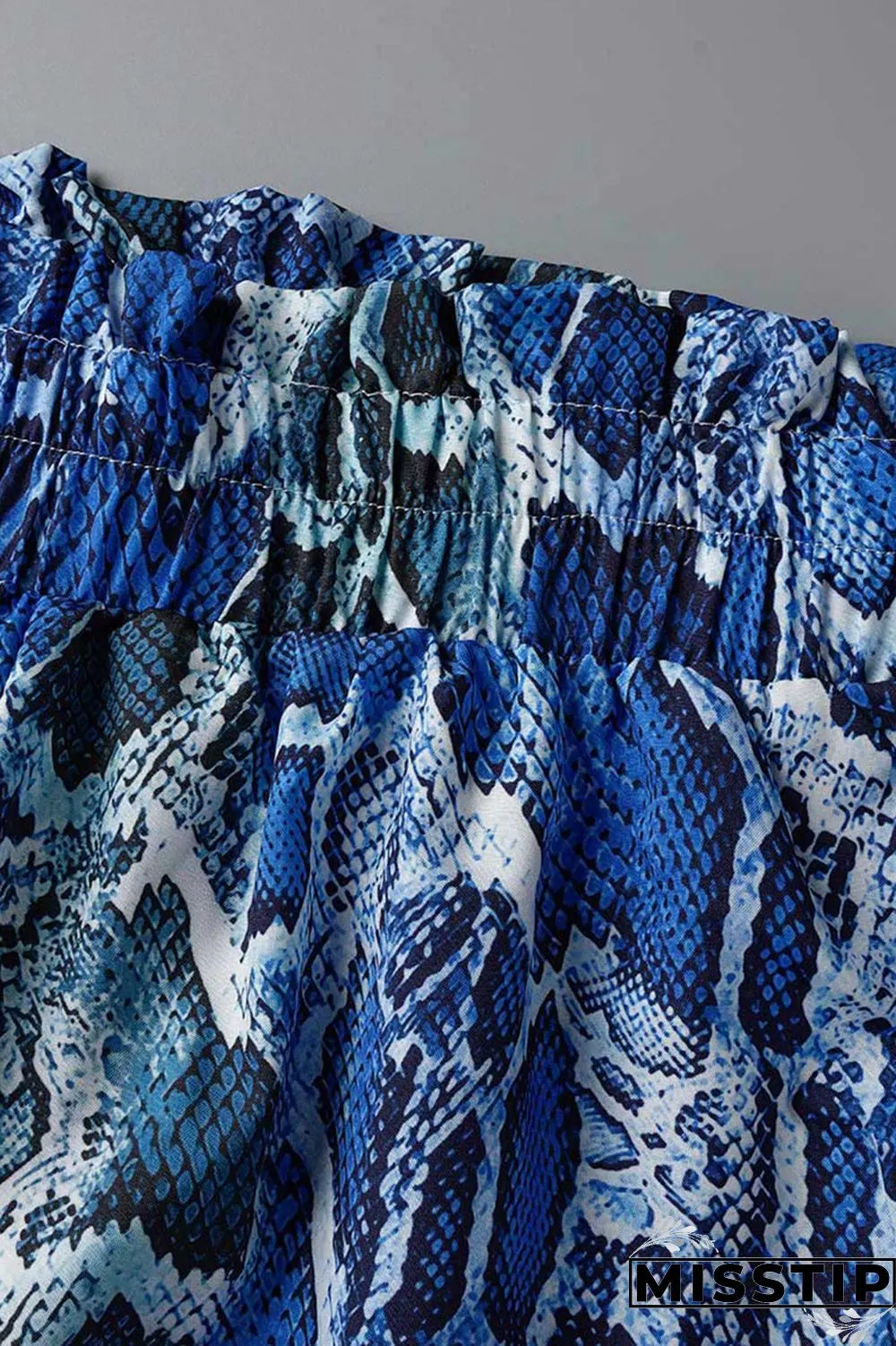 Blue Fashion Casual Print Backless Off the Shoulder Long Sleeve Two Pieces