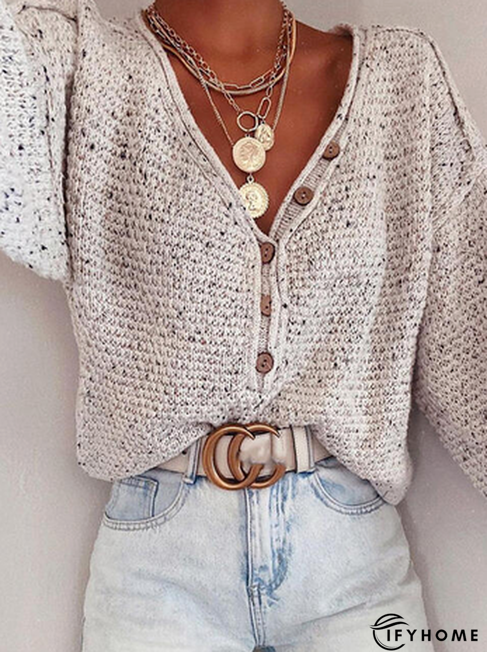 Long Sleeve Vintage V Neck Acrylic Sweater | IFYHOME