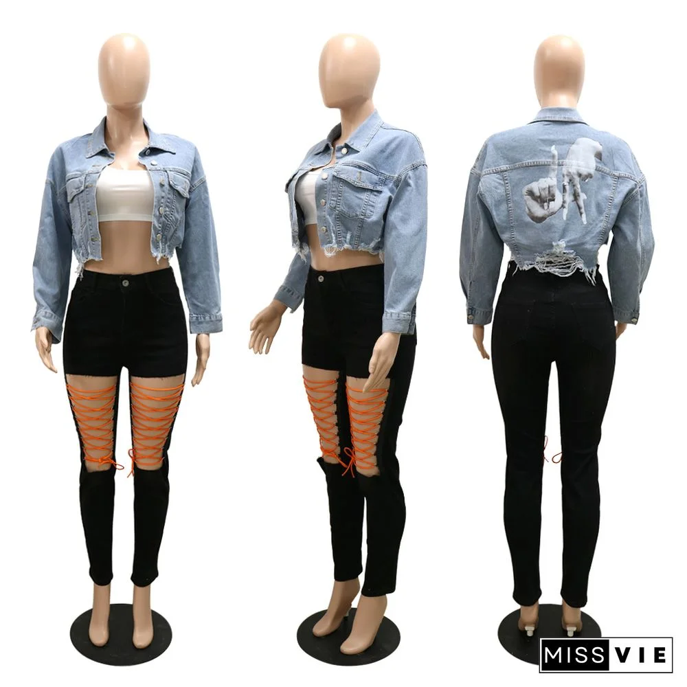 Vintage Outerwear Button Down Cropped Denim Jacket