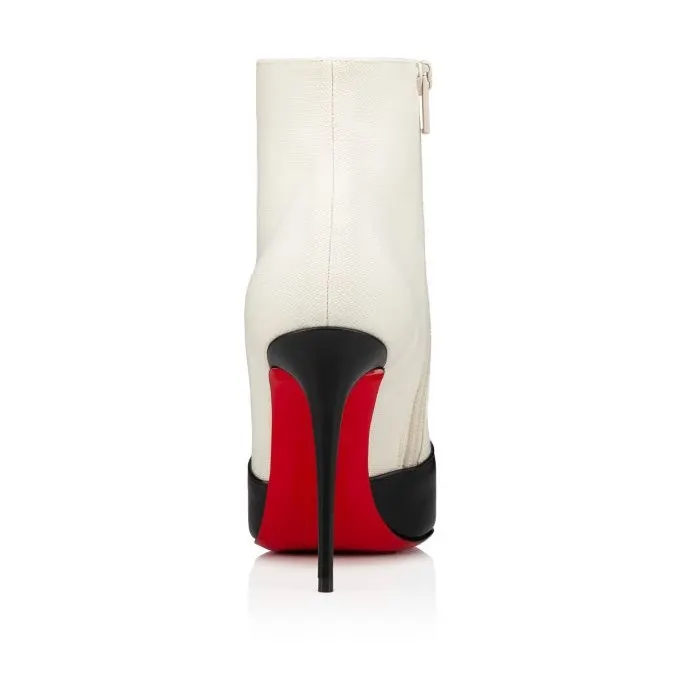 100mm Women's Black And White Stitching Red Bottom Ankle Boots-vocosishoes