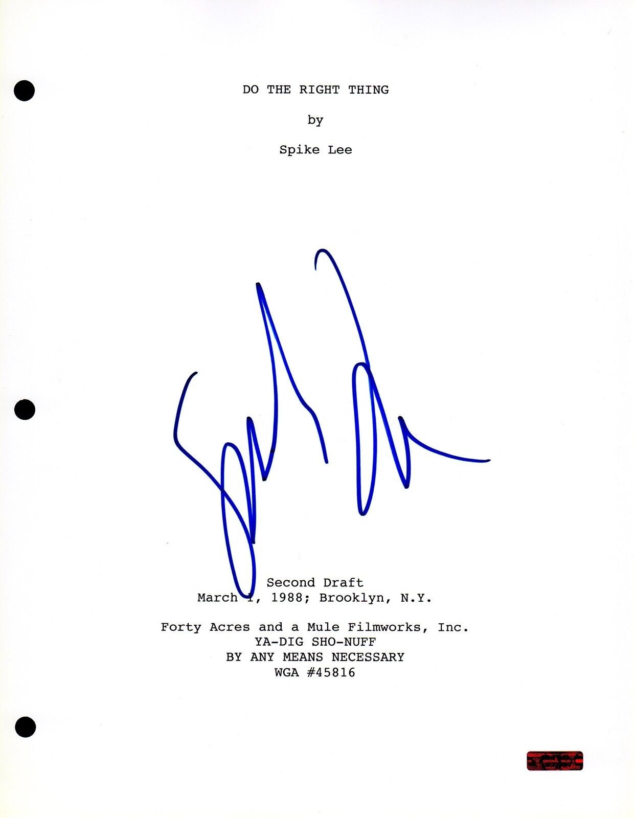 GFA Do the Right Thing * SPIKE LEE * Signed Full Movie Script COA