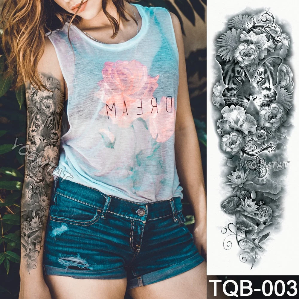 Large Arm Sleeve Tattoo Ninetales Sakura Cat Demon Waterproof Temporary Tatto Stickers Japanese Body Art Full Fake Tatoo Women