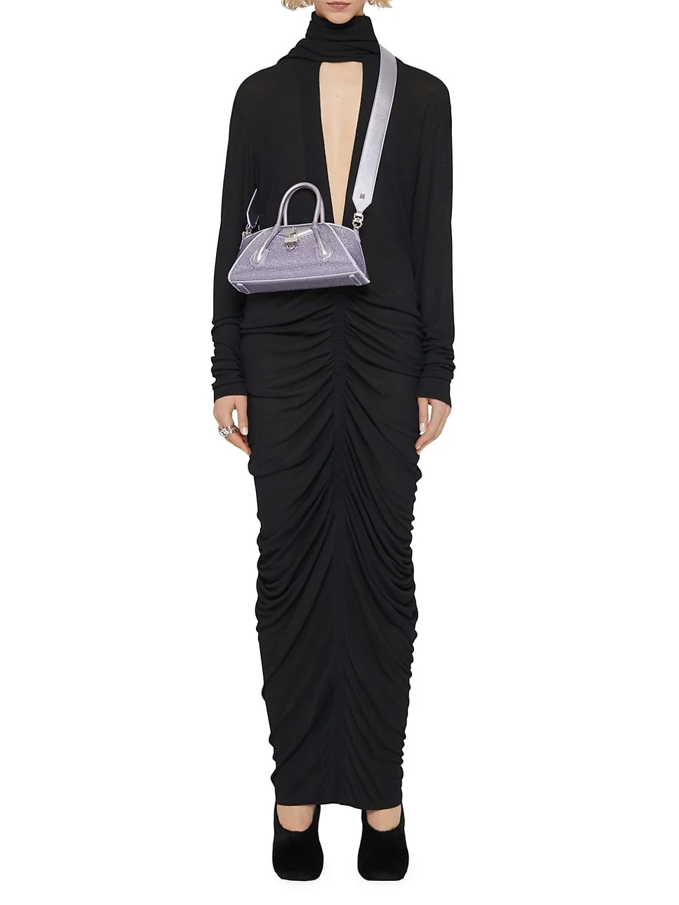 Givenchy Mini Antigona Stretch Top Handle Bag In Satin With Strass