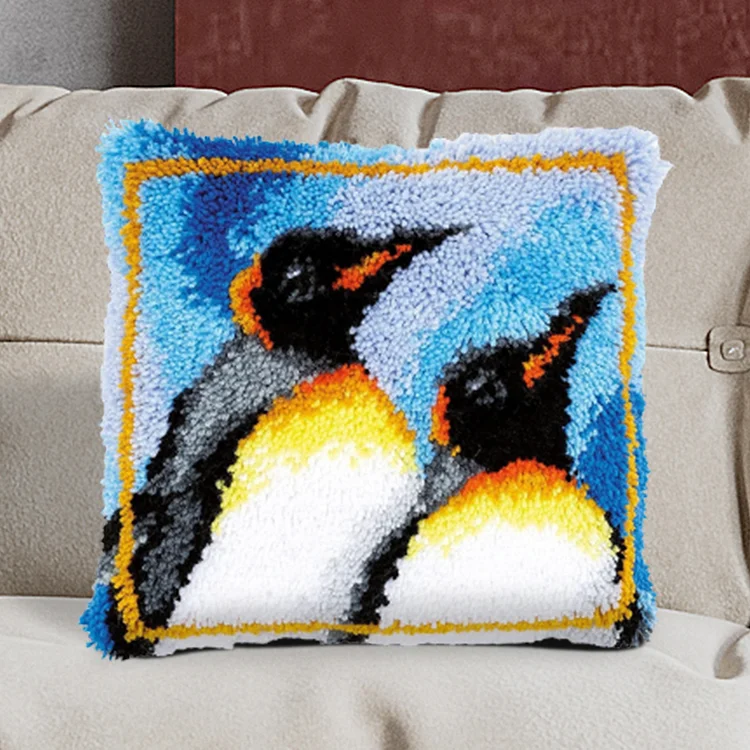 Penguin Family Pillowcase Latch Hook Kits for Adult, Beginner and Kid veirousa