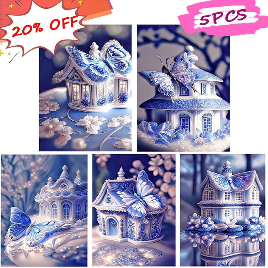 Fantasy Blue And White Porcelain Butterfly House 30*40CM(Canvas) Full Round Drill Diamond Painting gbfke