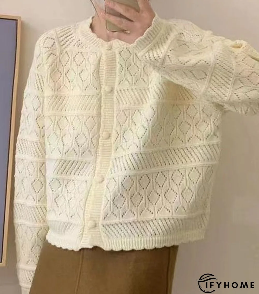 Crew Neck Cotton-Blend Loose Cardigan | IFYHOME