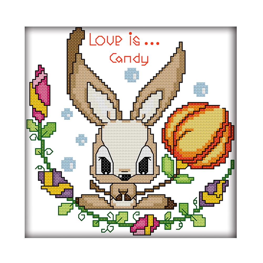 

Bunny loves candy - 14CT Stamped Cross Stitch - 18*18cm, 501 Original