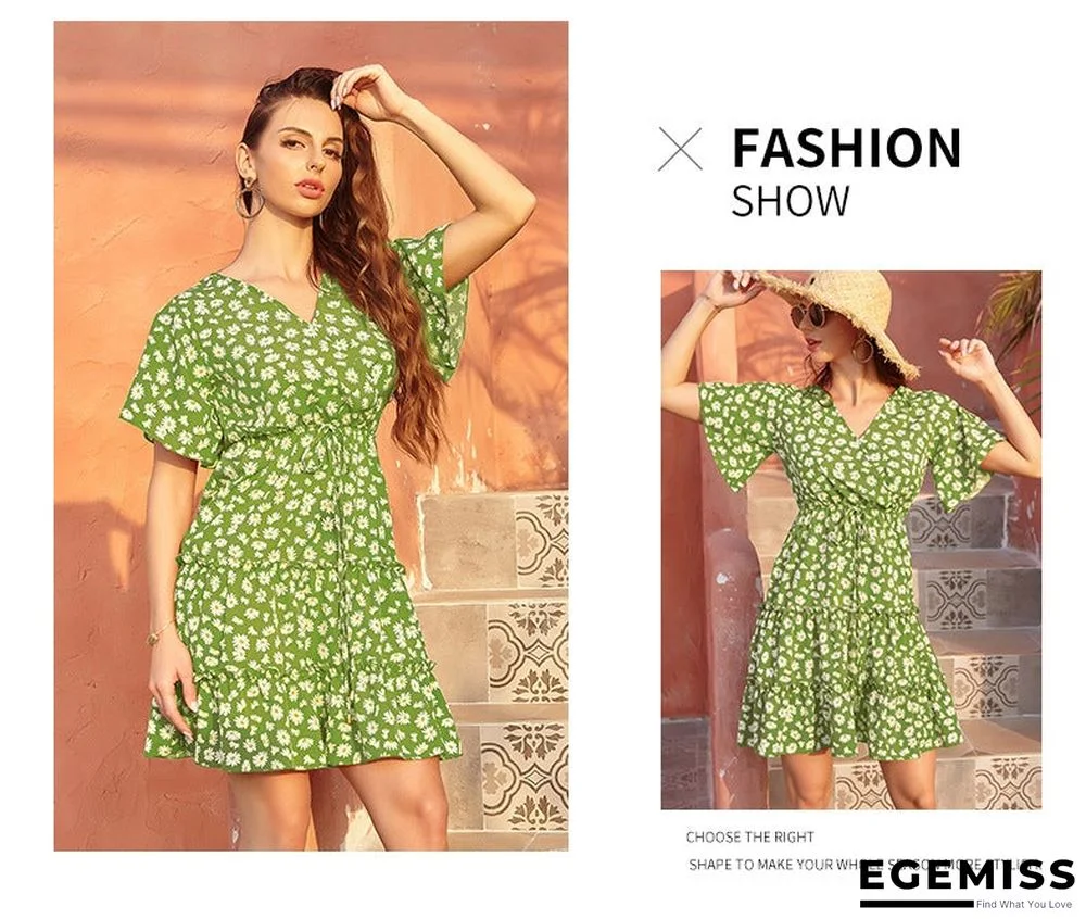 Women's Chiffon V-neck Lace Up Dress Casual | EGEMISS