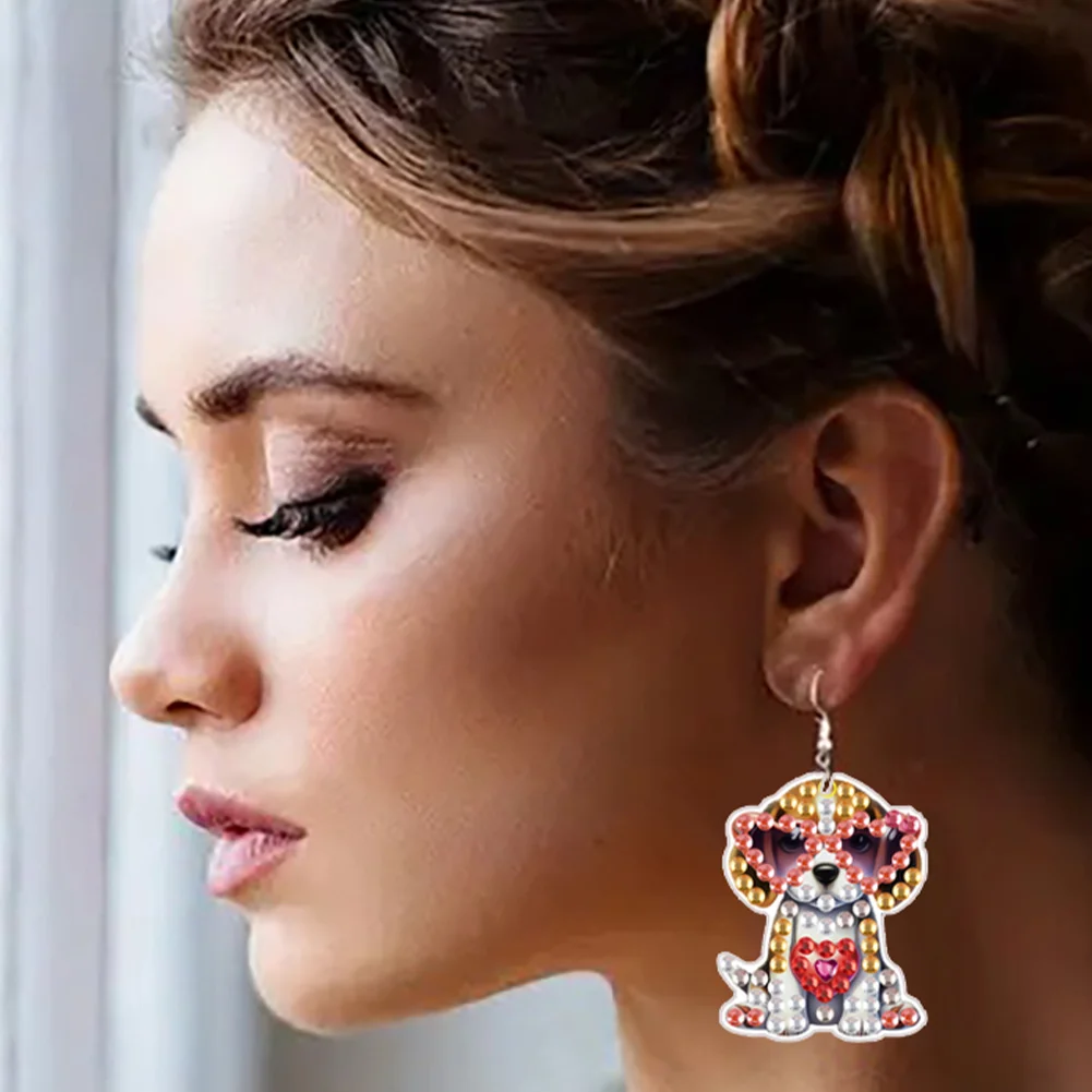 4 Pairs Double Sided Puppy DIY Diamond Painting Earrings Kit for Women Girls