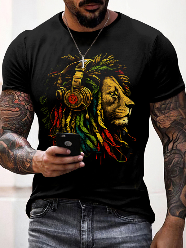Men's Rasta Reggae Lion Casual Cozy T-Shirt wearshes