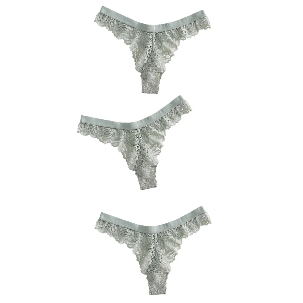 3Pcs Women Lingerie String Lace Underwear Female Sexy T-back Thong Sheer Panties Japan Style Hot Transparent Knickers Underpants