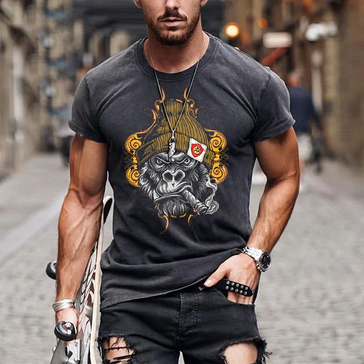 Men's Casual Cozy Stretch Gorilla Short Sleeve T-Shirt