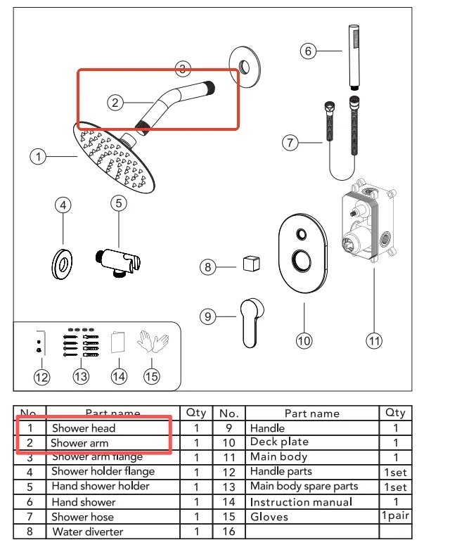 Accessory SFS-1162-GD10-Acc Shower Head and Shower Arm