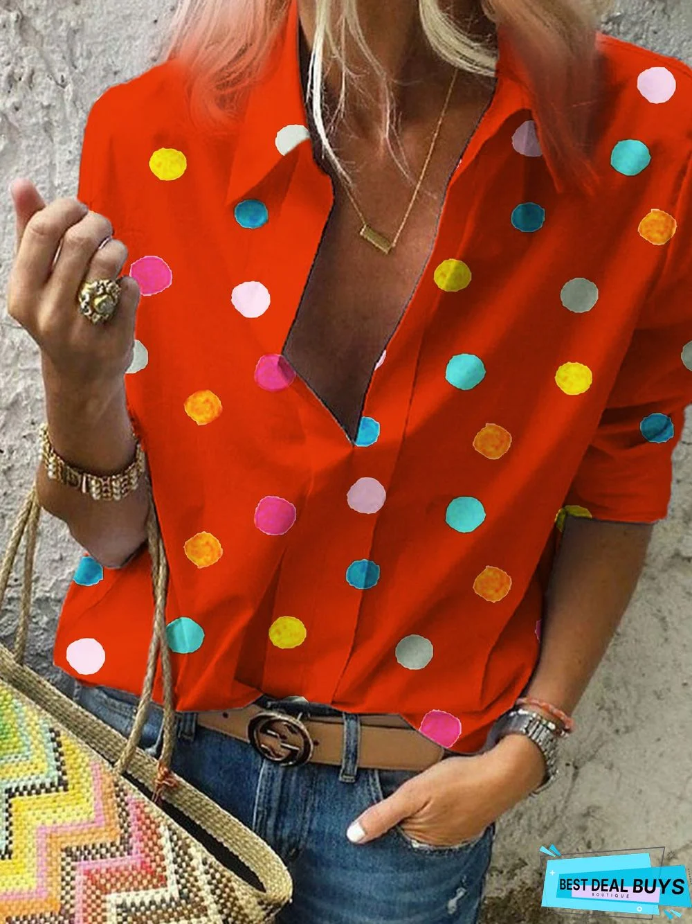 Casual Long Sleeve Polka Dots Boho Blouse