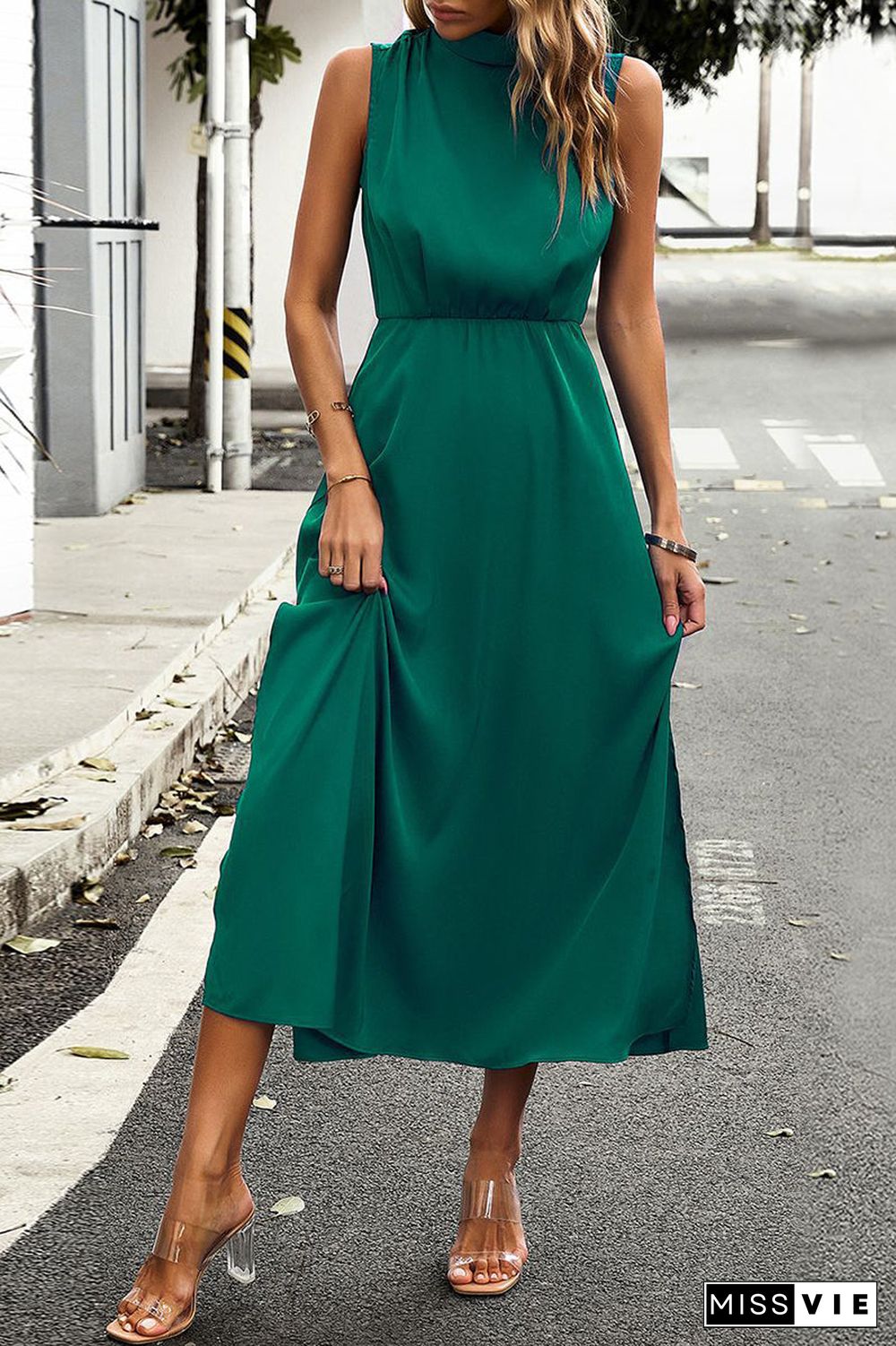 Elegant Solid Half A Turtleneck A Line Dresses
