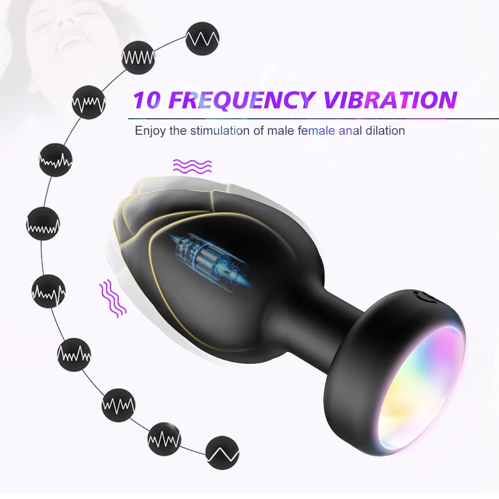 Wireless Remote Glow Butt Plug Vibrating Anal Toy For Couples