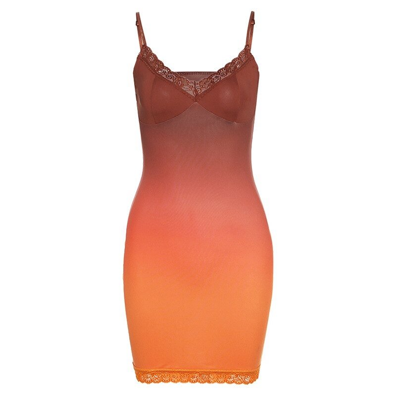 Nibber Fashionable Gradient Color Bodycon Women Mini Dress Sexy Lace Party Clubwear 2021 Spaghetti Straps Casual Street Clother