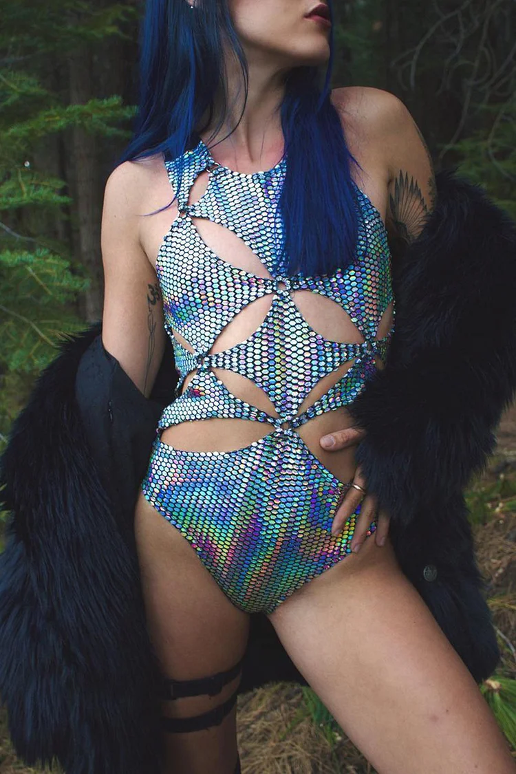 Ciciful Cut Out Glitter O-Ring Festival Stretchy Bodysuit