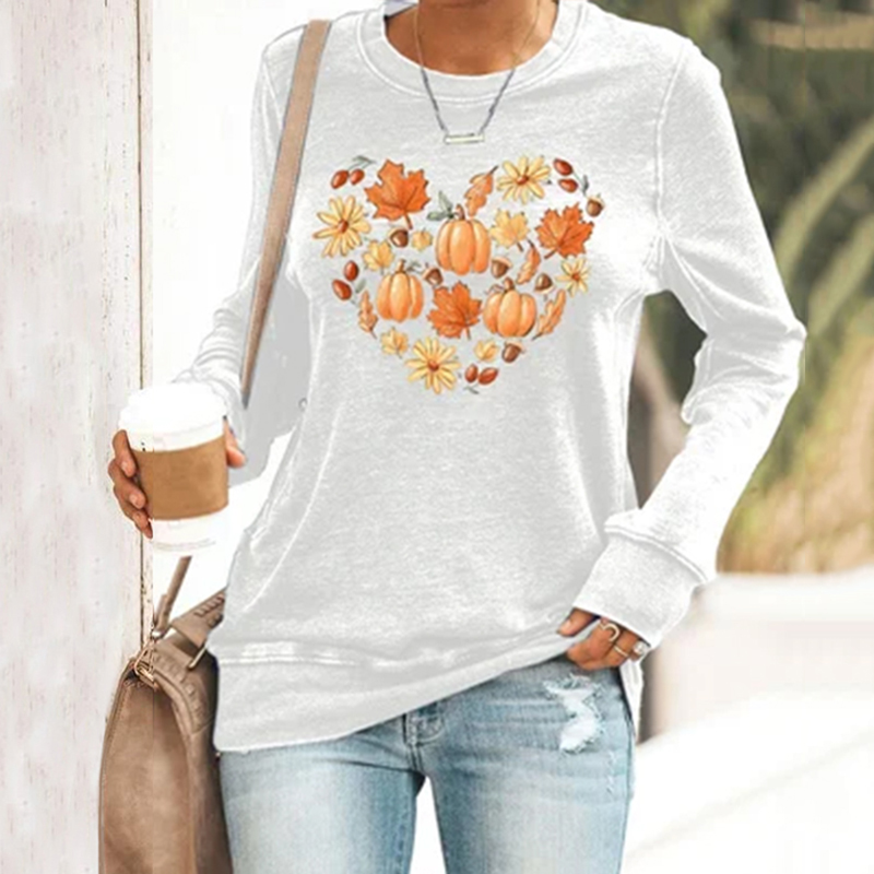 Women's Thanksgiving Autumn Leaves Heart Print Sweatshirt artswardrobe