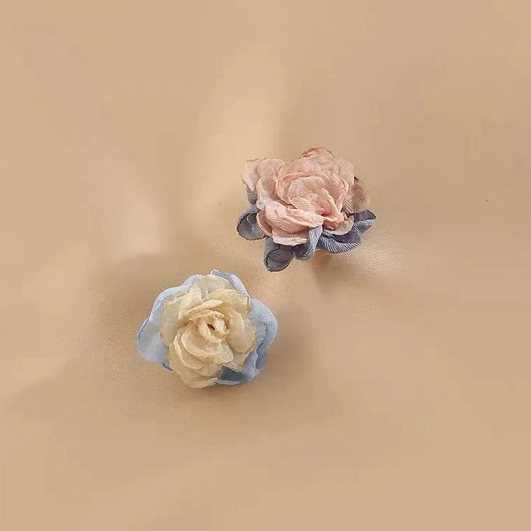 Flaxmaker Fabric Flower Contrast Color Earrings