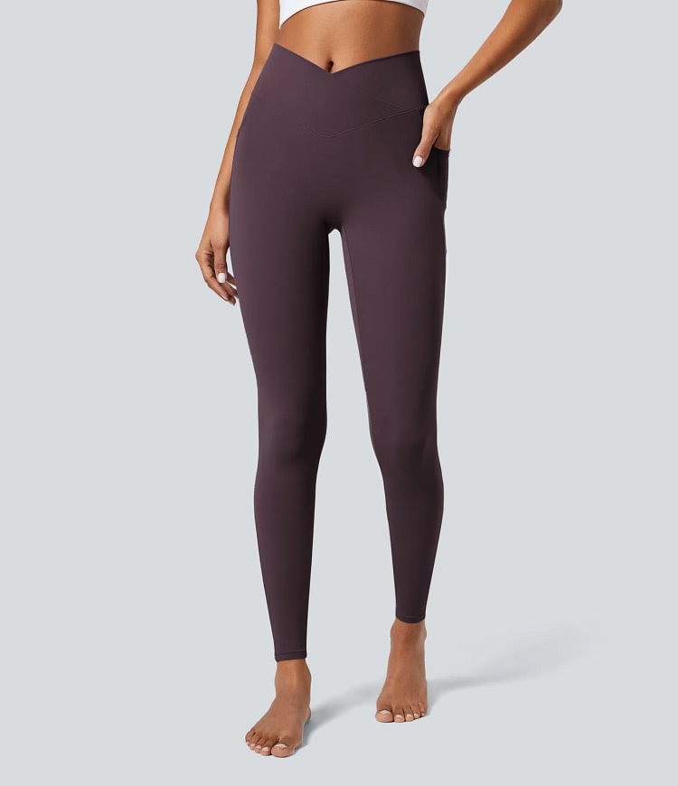 Crossover Pocket Plain Leggings-UPF50+