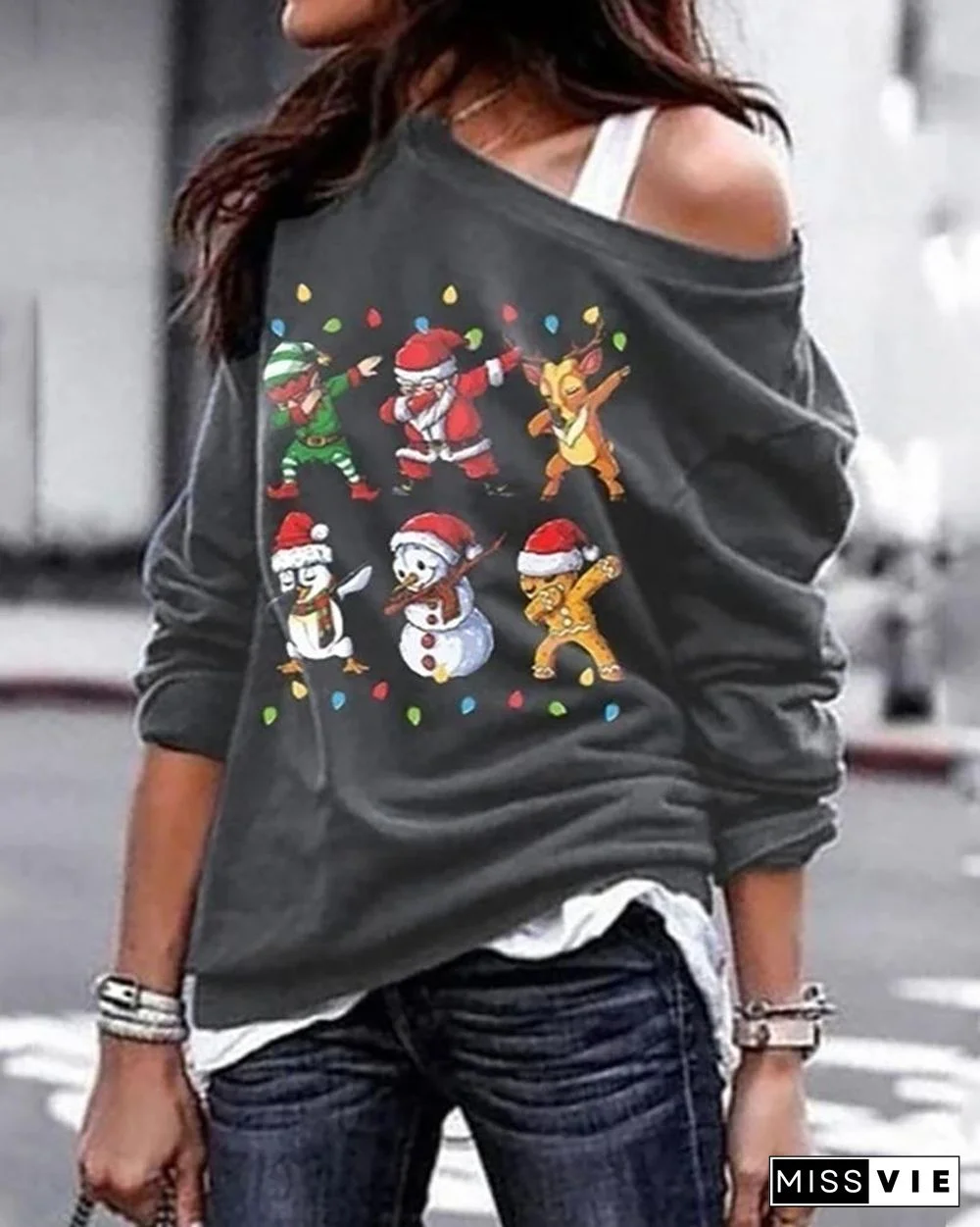 Christmas Snowman Print Long Sleeve Sweatshirt