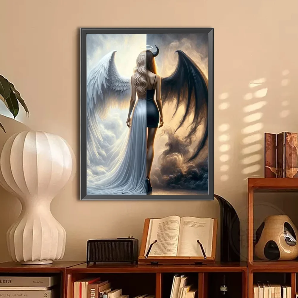 Diamond Painting - Full Round Drill - Black and White Angel(Canvas|30*40cm)