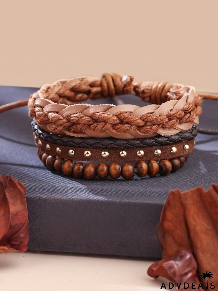 3pcs Studded Decor Braid Bracelet