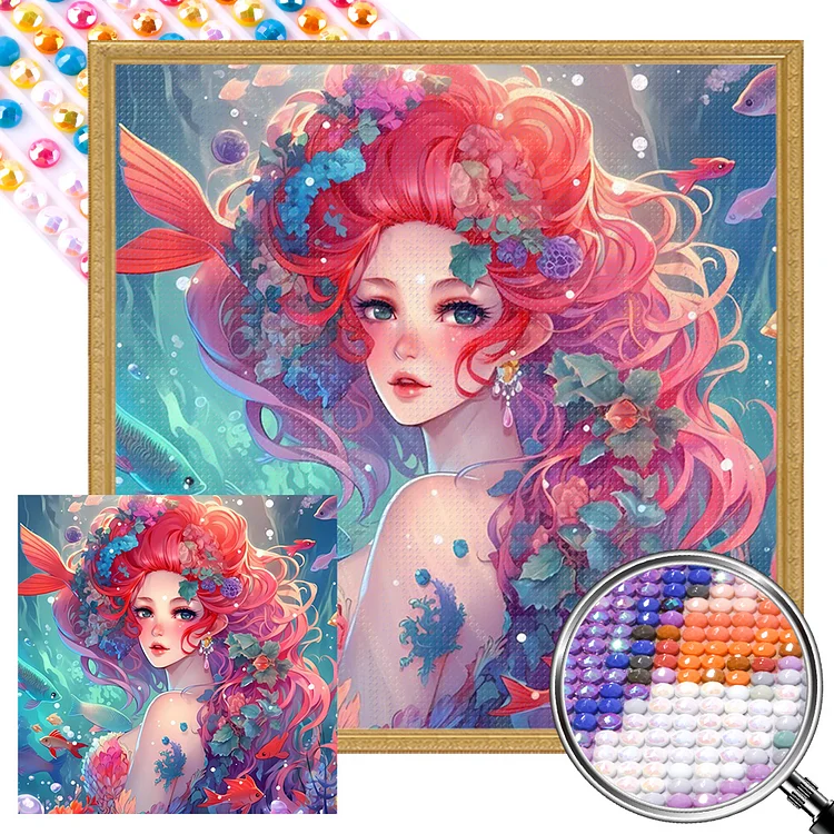 Partial AB Drill - Full Round Diamond Painting - Red-Haired Mermaid 40*40CM