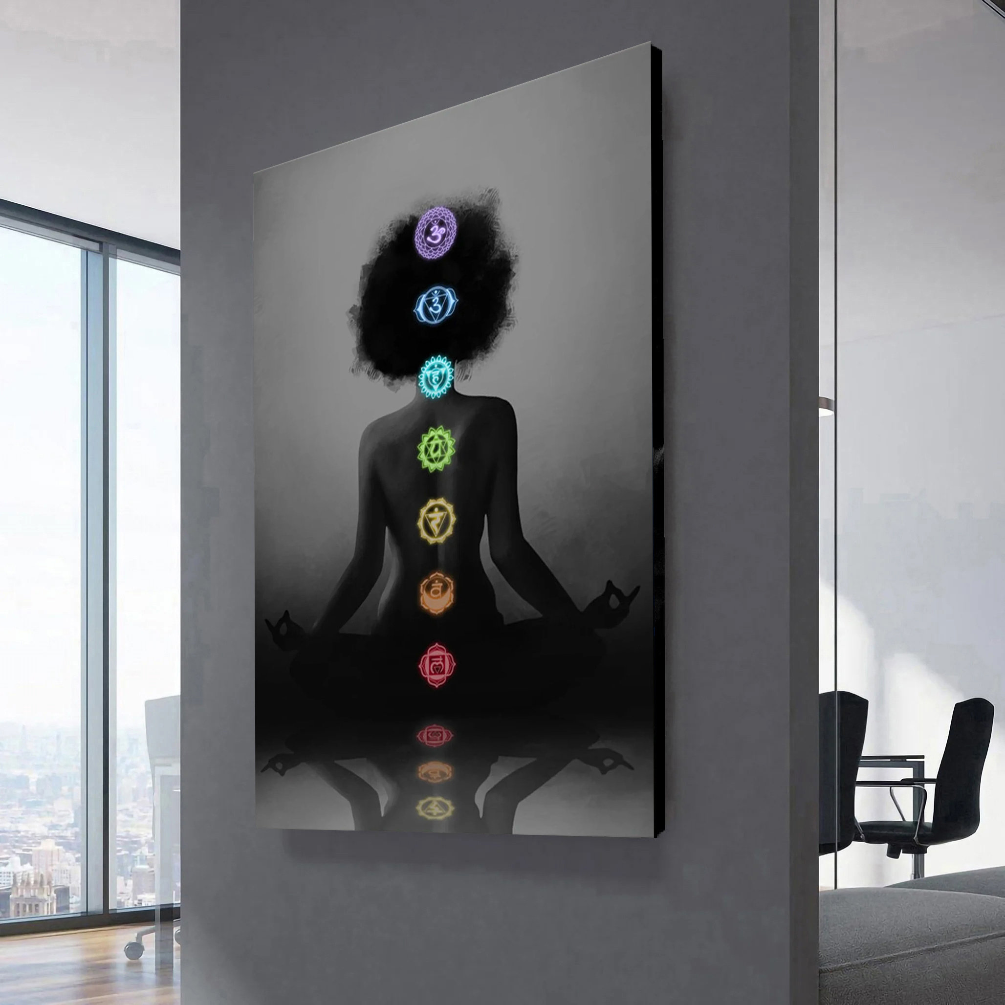 7 Chakras Black Girl Mandala Meditation Canvas Wall Art 