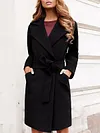 Urban Solid Color Long Sleeves Lapel Belted Loose Woolen Outerwear