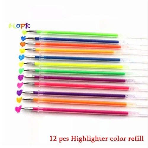 12pcs/set Colors Gel Pen Refill 0.7mm Multi Colored Painting Gel Ink Ballpoint Pens Refills Rod for School Stationery