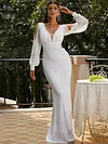Evening Long Sleeves Wrap Solid V-Neck Dress