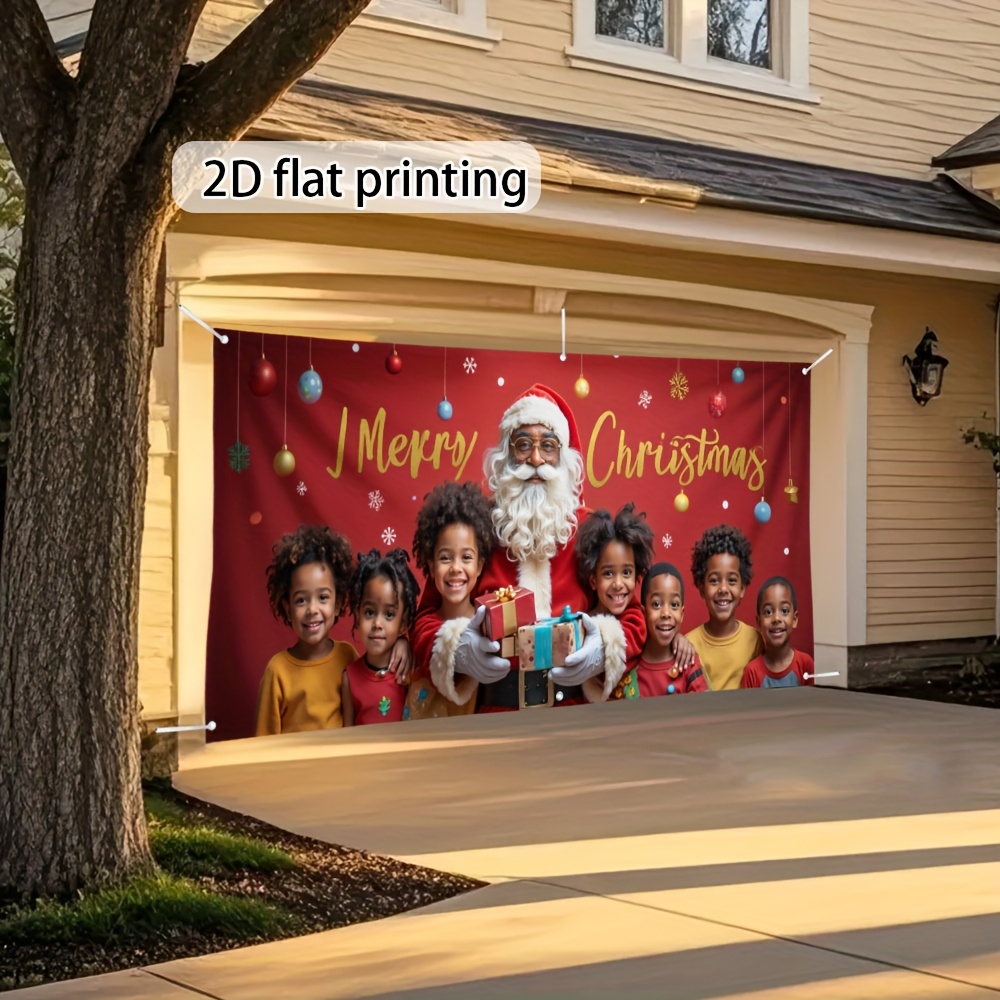 Tegooe Large African American Santa Kids Garage Door Banner Festive OutdoorIndoor Christmas Backdrop