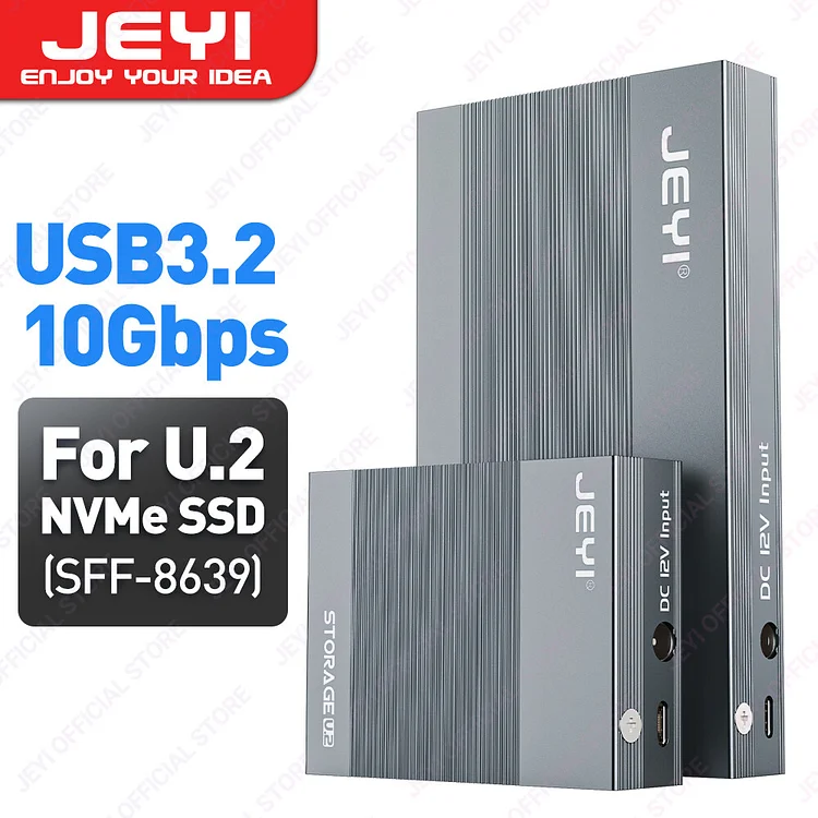 JEYI SSD Solid State Drive Reading Base 12V 3A Power Adapter  36W USB-C 10Gbps To NVMe U2 SFF-8639 HDD Docking Station