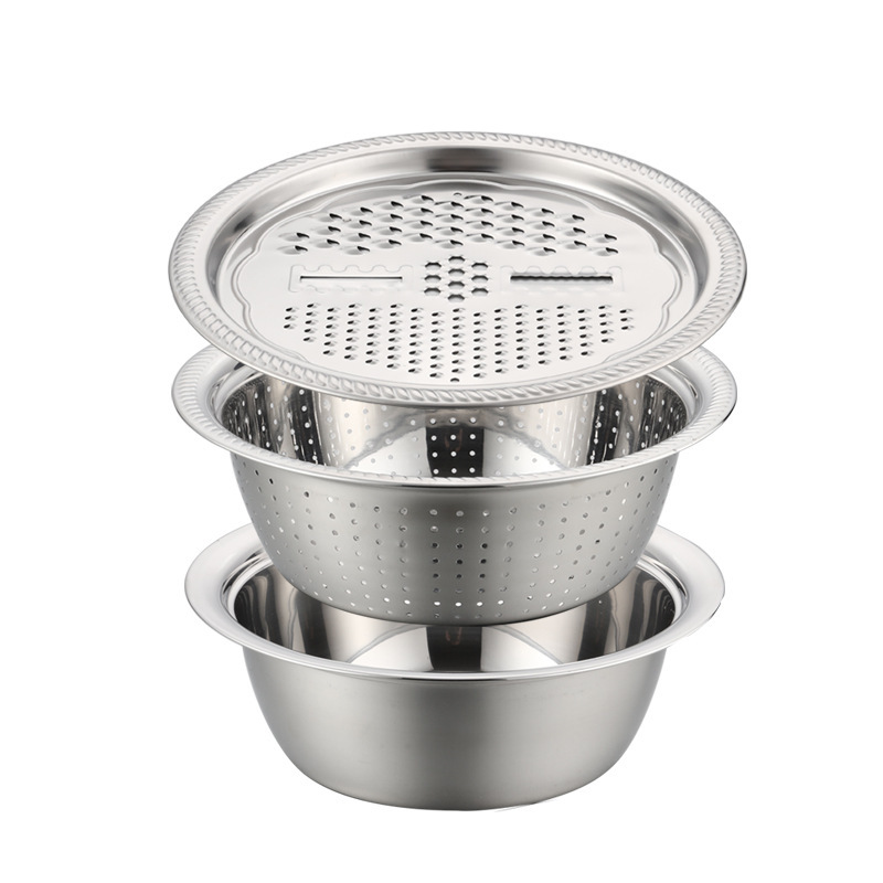 Likron Watches Professional Grade 3-in-1 Stainless Steel Kitchen Prep Set Durable Vegetable Slicer Drain Basin for Effortl...
