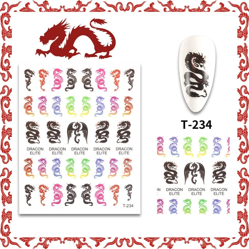 3D Chinese Red Black Dragon Manicure Decor Stickers Snake Nail Sticker DIY Self Adhesive Nail Decals Acrylic Nail Art Decoration-Nail Inspo