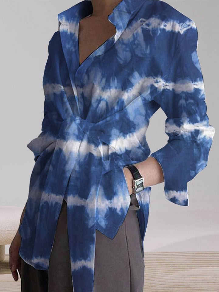 Temperament Gradient Tie Dye Loose Tie Long Sleeve Casual Shirt Top