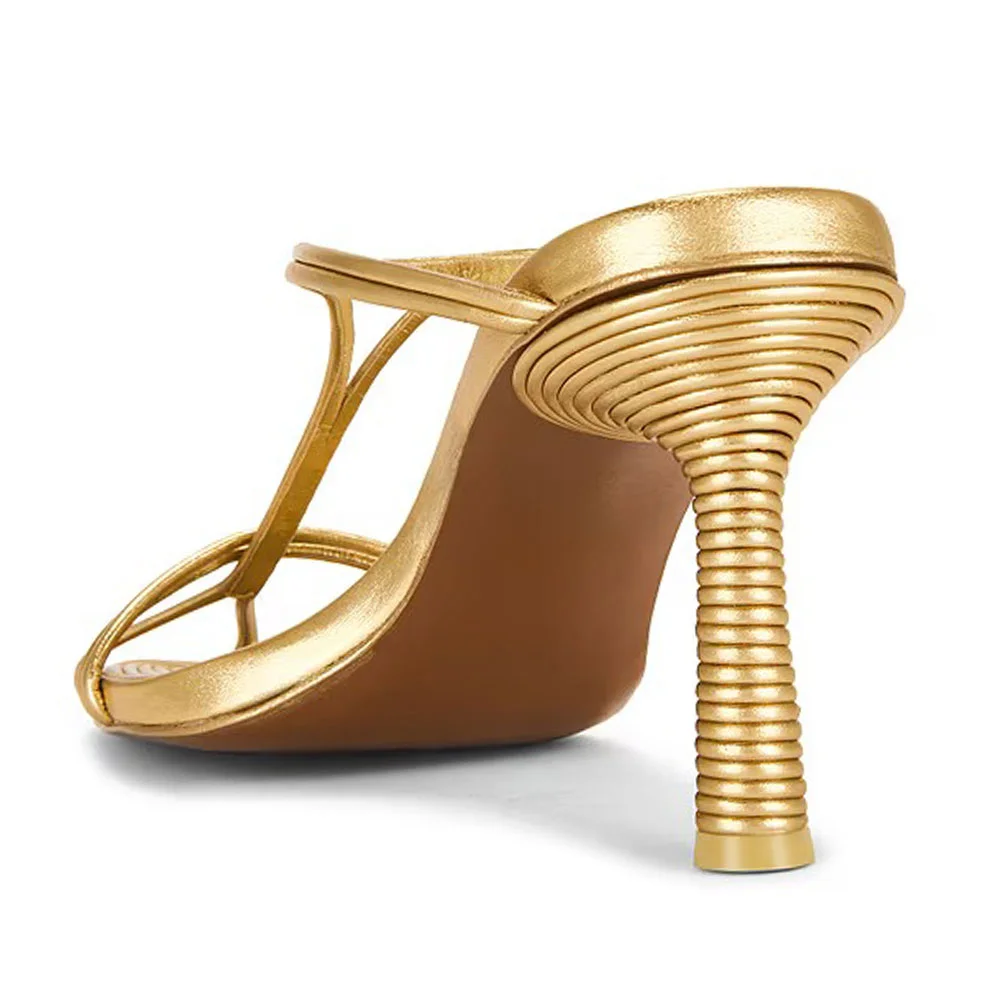 Women's Gold Pointed Toe Stiletto Heel Slip On Mules for women