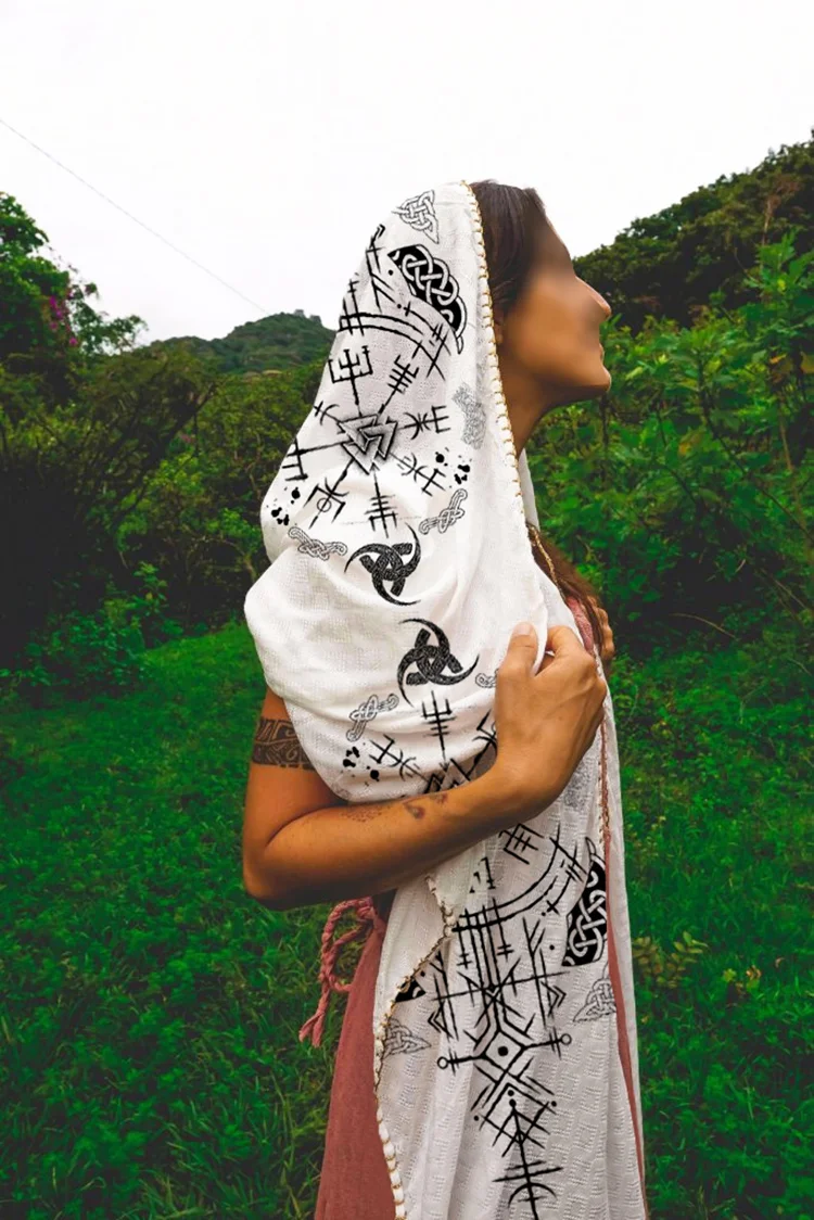 Tribal National Viking Totem Cotton And Linen Scarf
