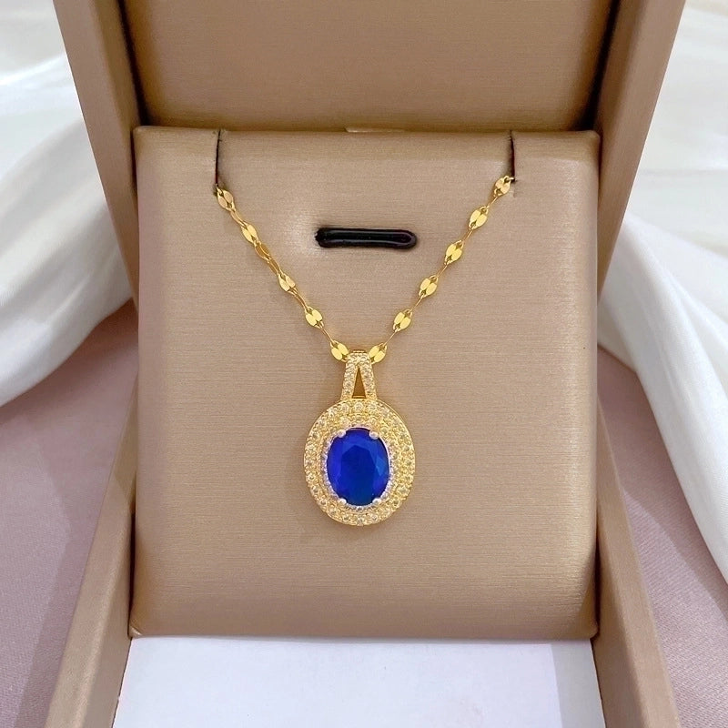 2 Pieces Fashion Heart Shape Butterfly Titanium Steel Copper Inlay Artificial Diamond Pendant Necklace