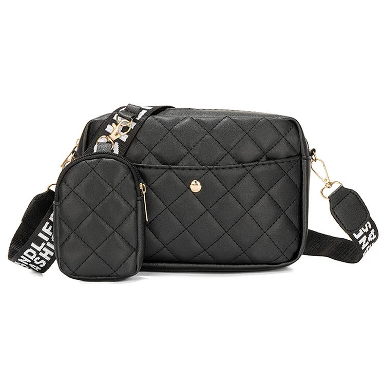 Women Shoulder Bag PU Leather Satchel Bag Sling Bag with Purse Set (Black)