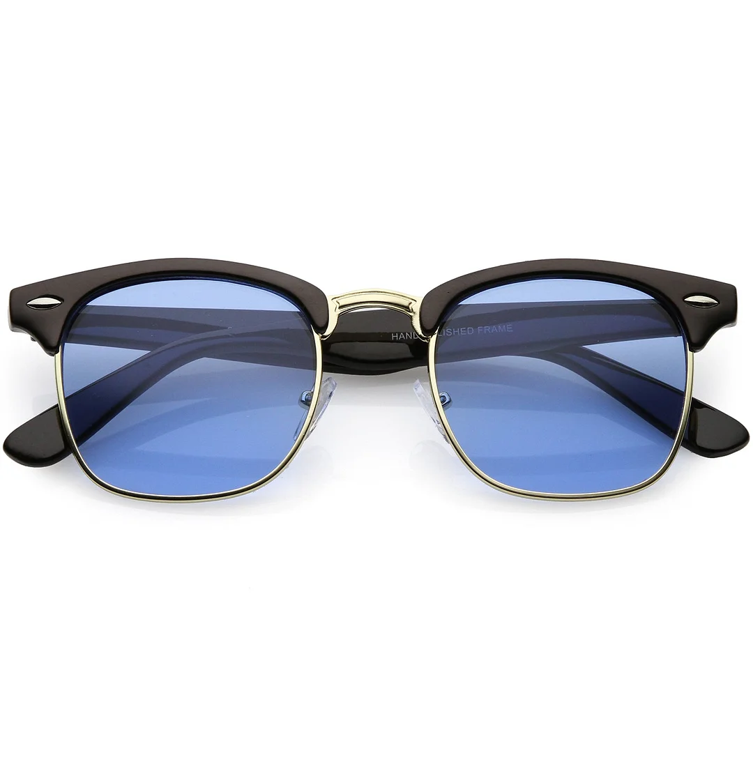 Modern Horn Rimmed glasses Semi Rimless Color Tinted Square Lens 49mm