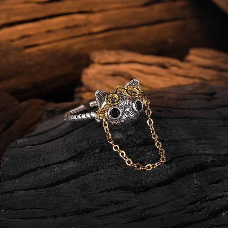 925 Sterling Silver Cat Open Rings