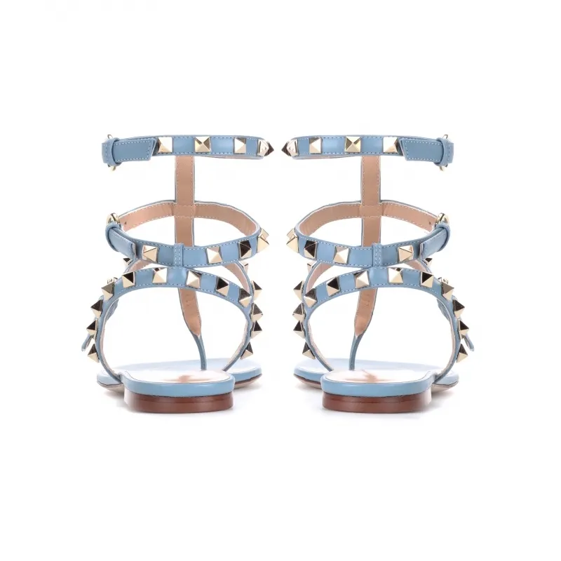 Women's Studded  T-Strap Strappy  Thong  Flats Sandals-vocosishoes