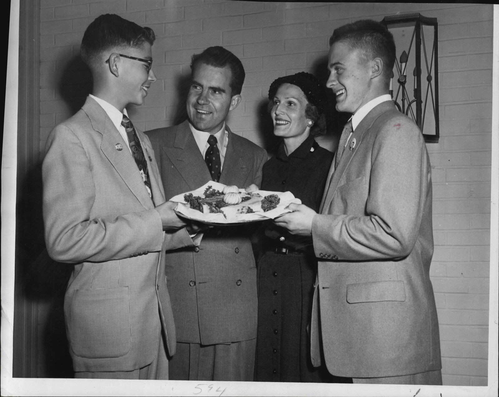 Senator Richard Nixon Pat Nixon Offered Steak Dinner Press Photo Poster painting