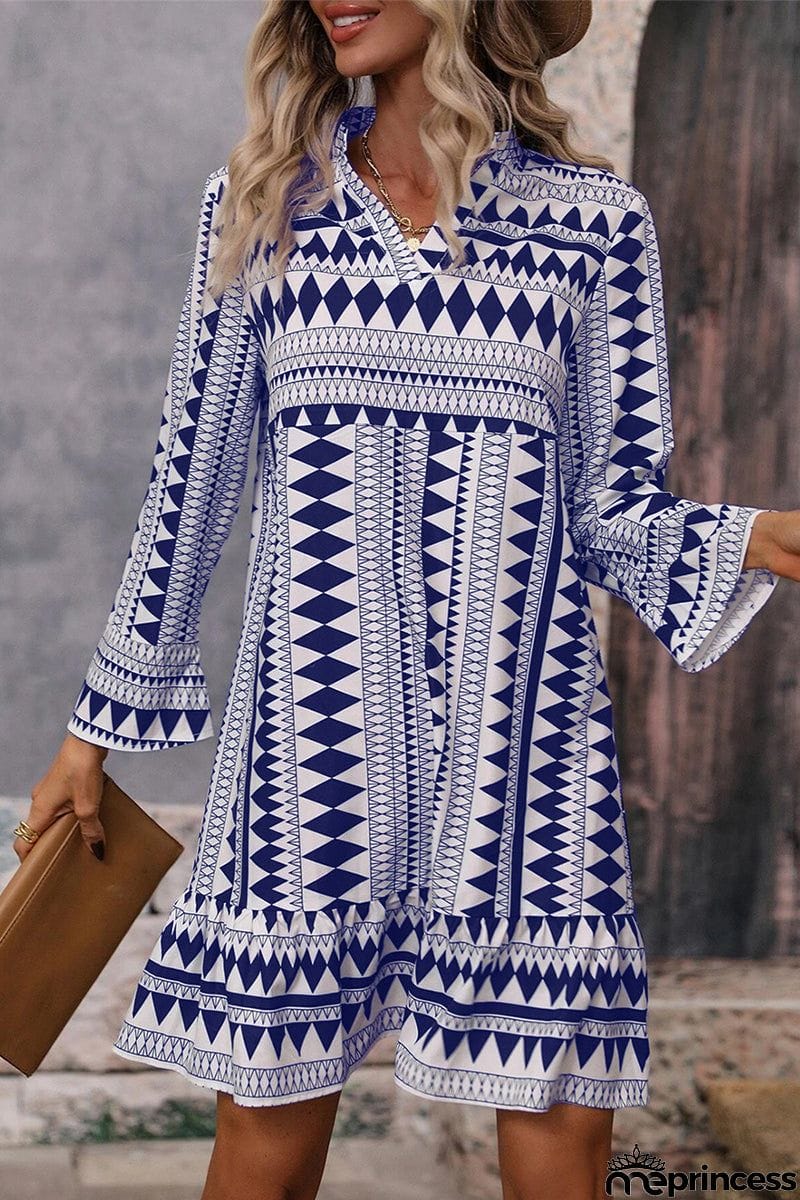 Elegant Geometric Patchwork Fold V Neck A Line Dresses(4 Colors)