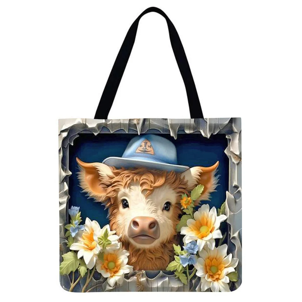 Linen Tote Bag - Cowboy Hat Cow